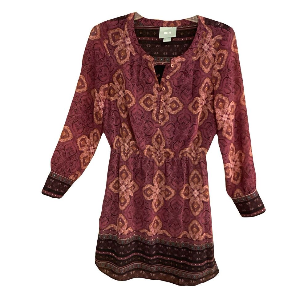 Anthropologie Maeve Dress Sz Petite PXS Purple Floral Flare Knit Boho Chiffon